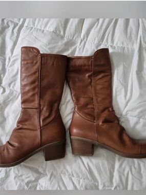 NEW Women's Dark Tan Leather Mid-calf Boots, Lightly Lined, 6.5 (37)